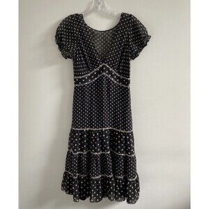BCBG maxazria 100% Silk Size 6 Short Sleeve Black W/ Brown Polka Dots Dress